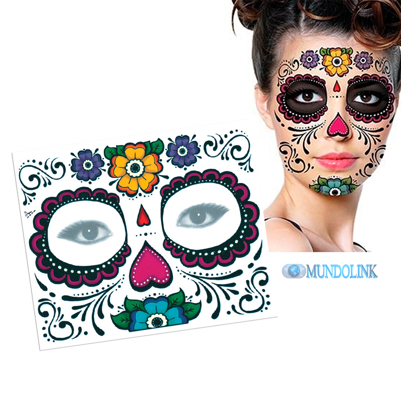 Tatuaje Temporal Catrina Halloween Disfraz Dia Muertos Calavera