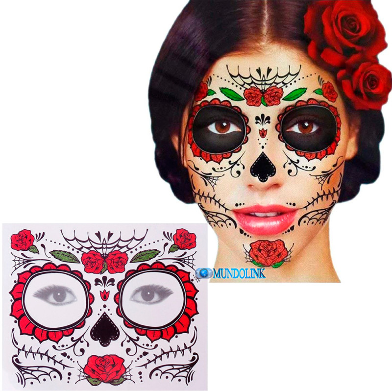 Tatuaje Temporal Catrina Halloween Disfraz Dia Muertos Calavera